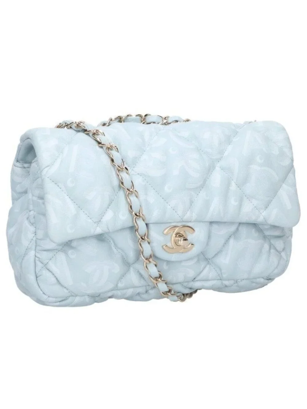 Chanel Mini Flap CC Logo Quilted Chain Shoulder Bag Light Blue